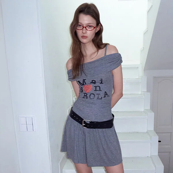 OFF SHOULDER JERSEY ONE PIECE MELANGE GRAY
