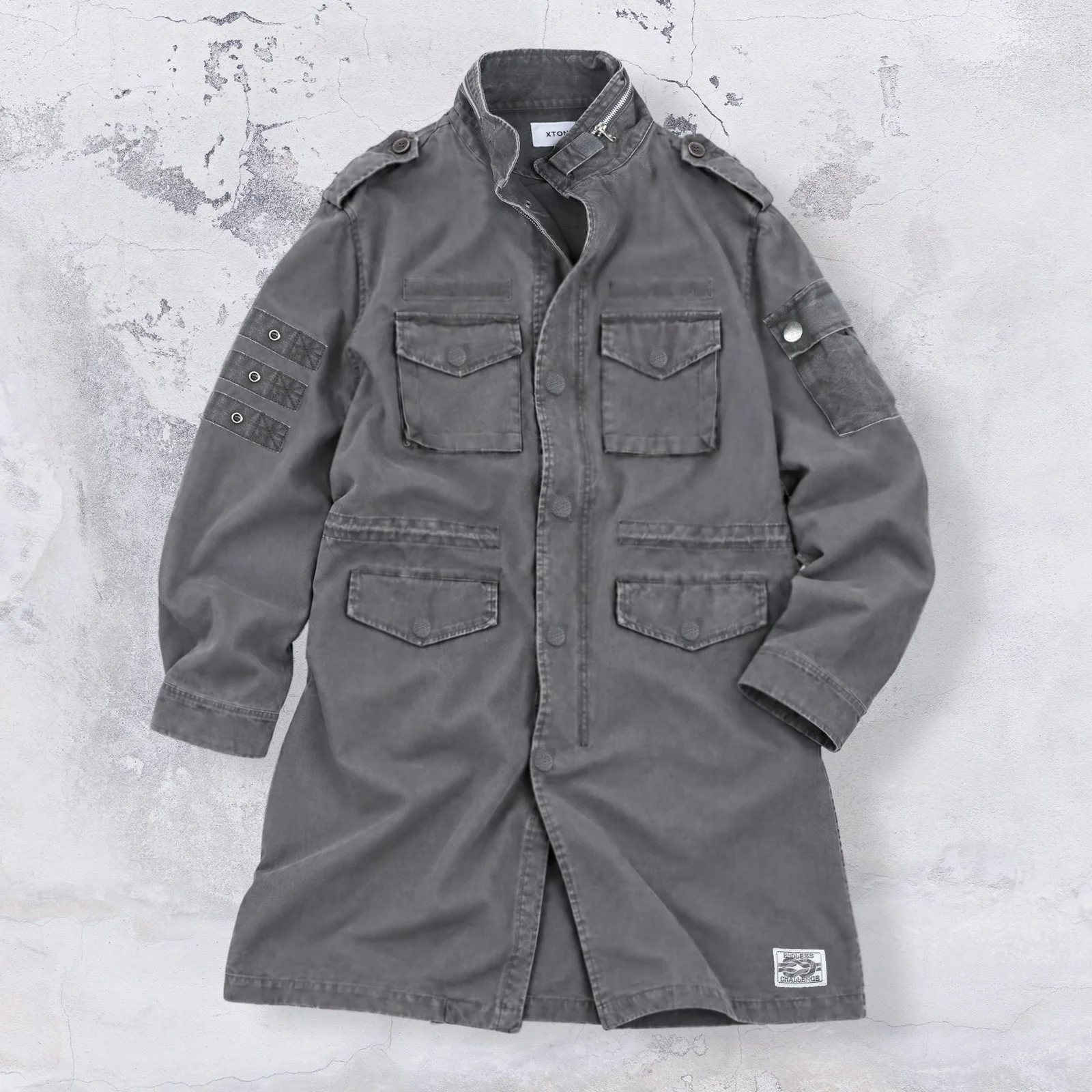 XJ143 軍事風 復古 水洗 長 M-65 野外 外套 (CHARCOAL)
