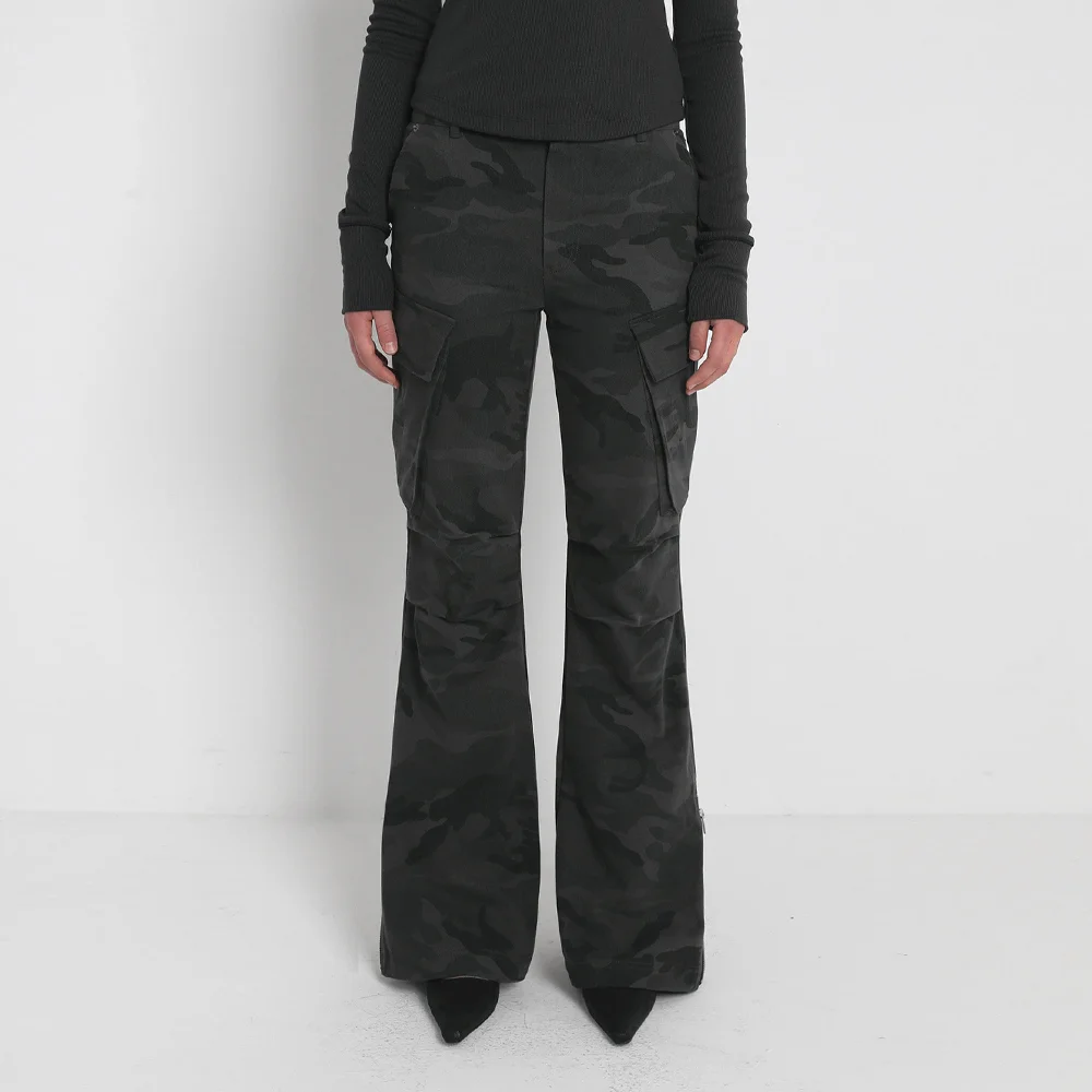 BOOTCUT CAMO CARGO PANTS_CHARCOAL