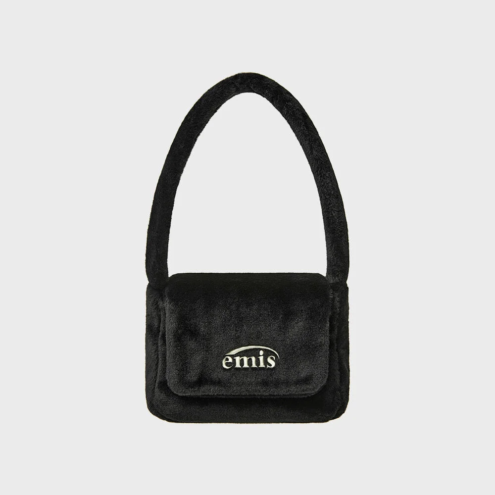FUR SQUARE FLAP BAG-BLACK
