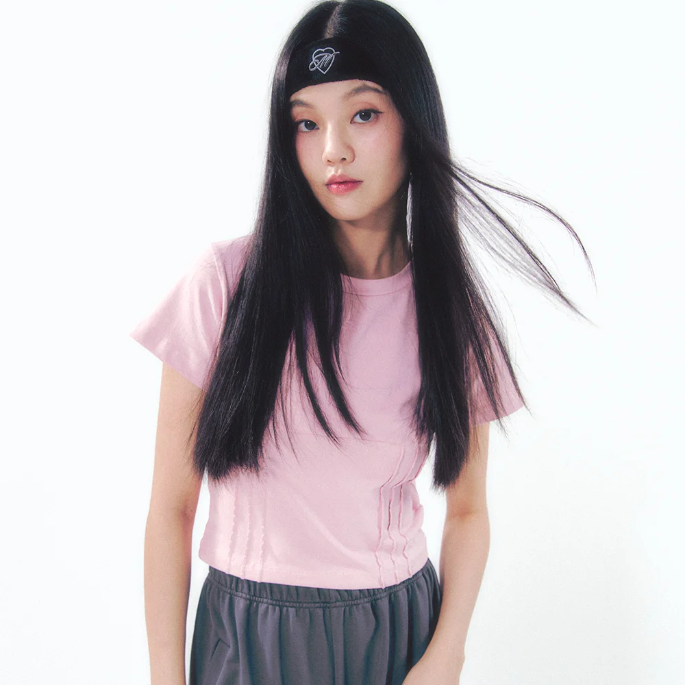 Heart Logo Shirring Detail Top Pink