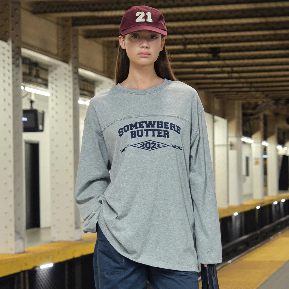 Long Stitch Square Logo Top - Grey