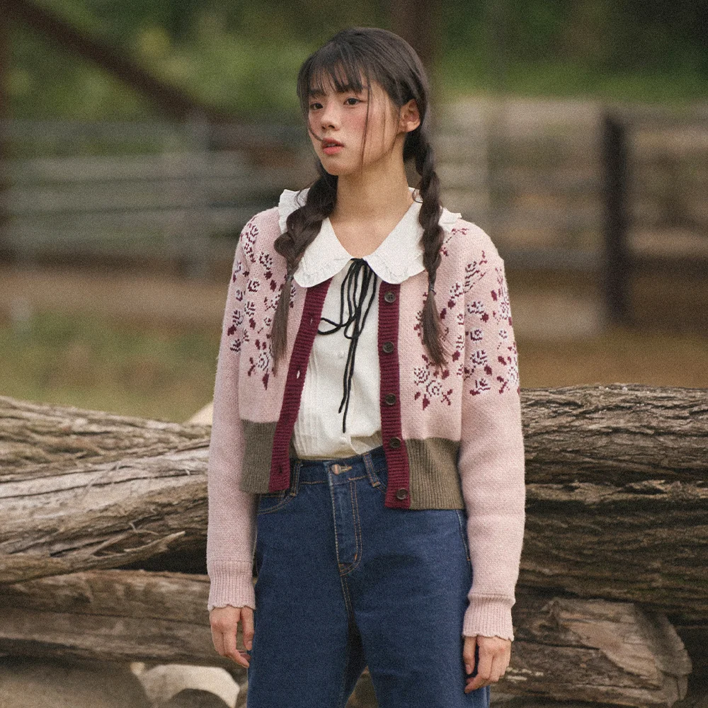 Waist Banding Floral Cardigan (Pink)