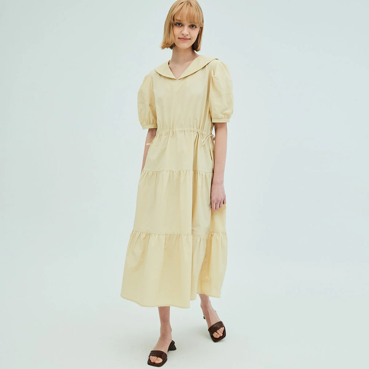 Sailor Collar Tiered Maxi Dress_Yellow