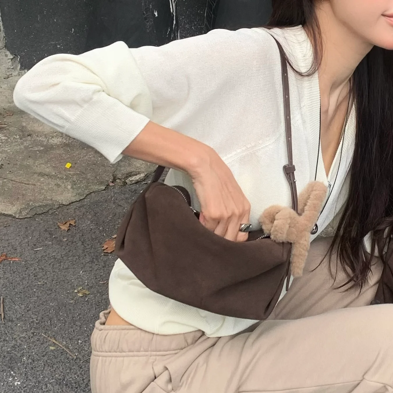 pencil BAG suede - dark brown