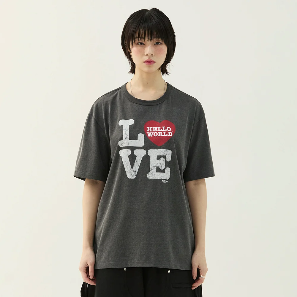 Hello 世界 LOVE T恤_炭灰色