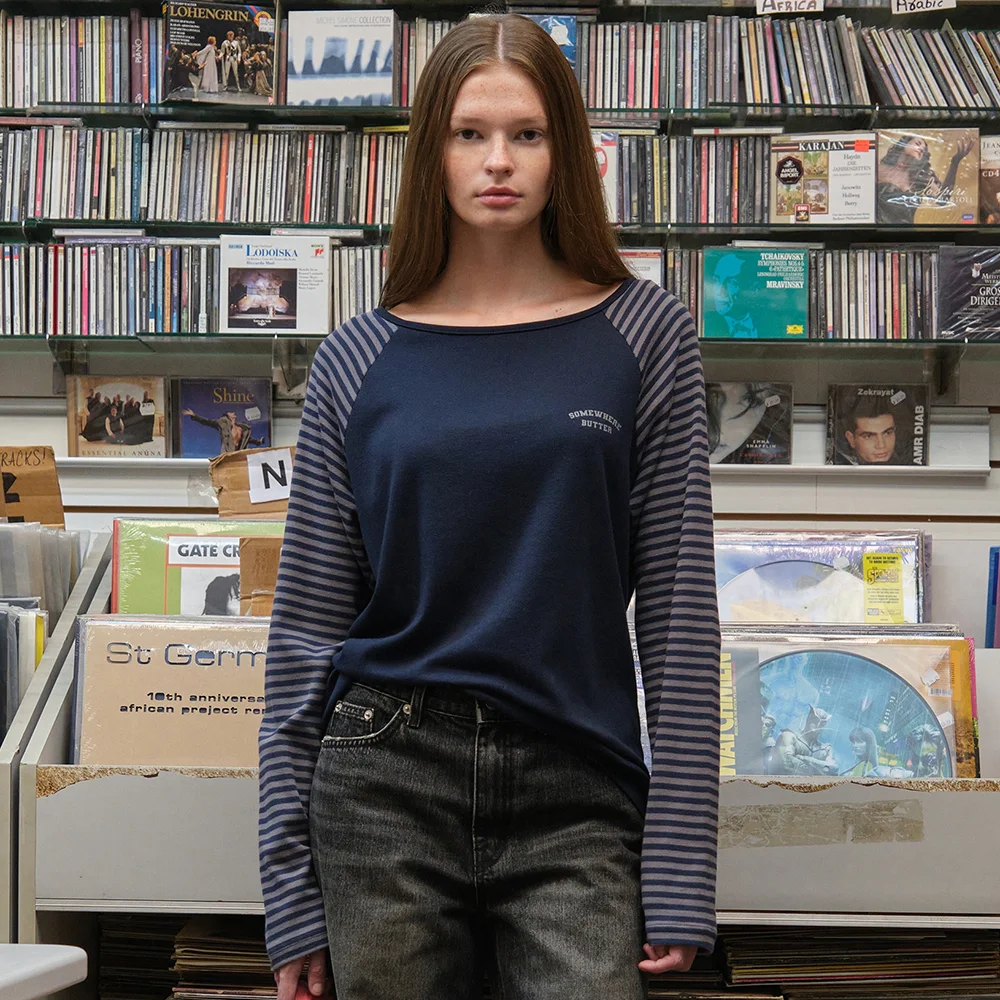 Dale Stripe Raglan Top - Navy