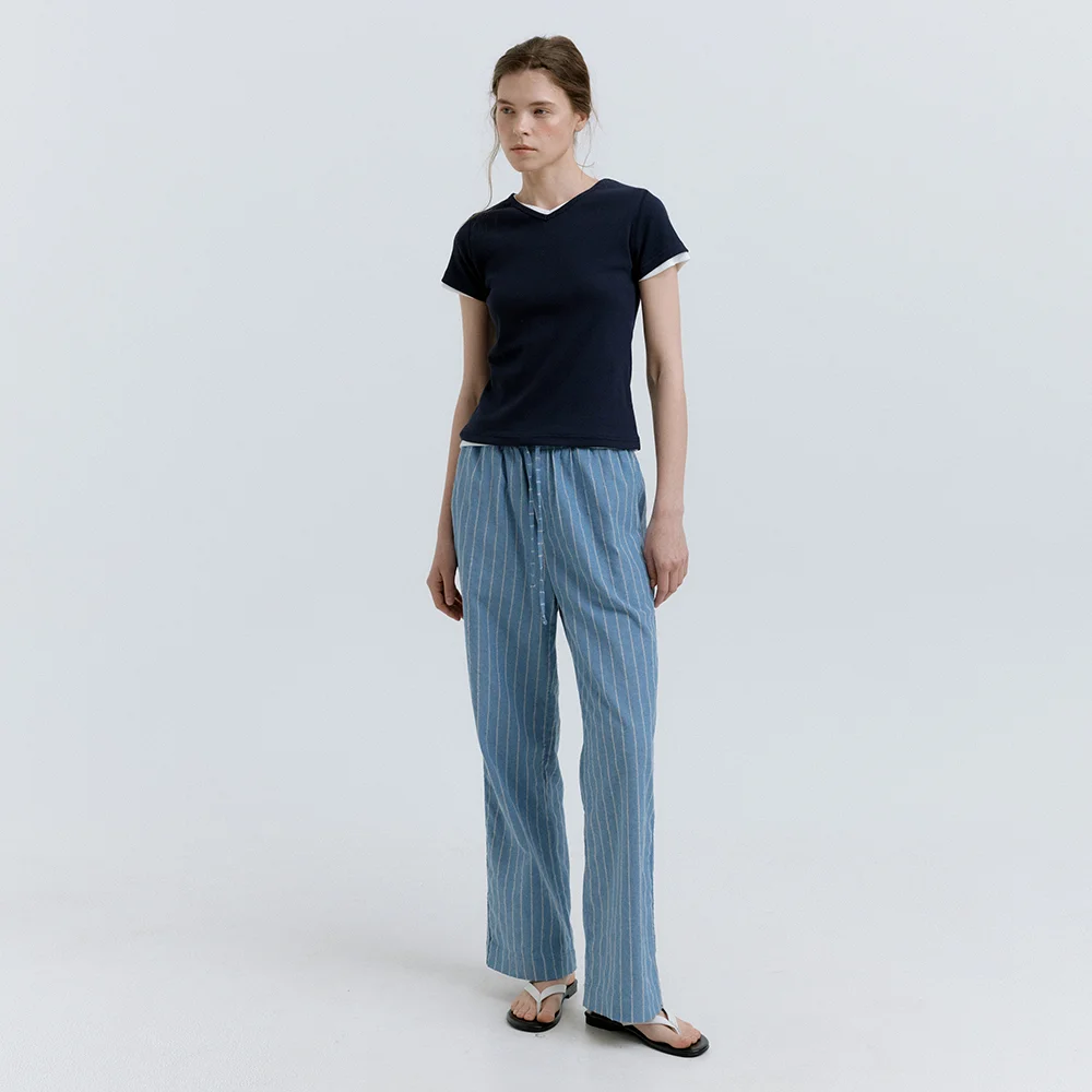 Natural Stripe Banding Pants (Blue Stripe)