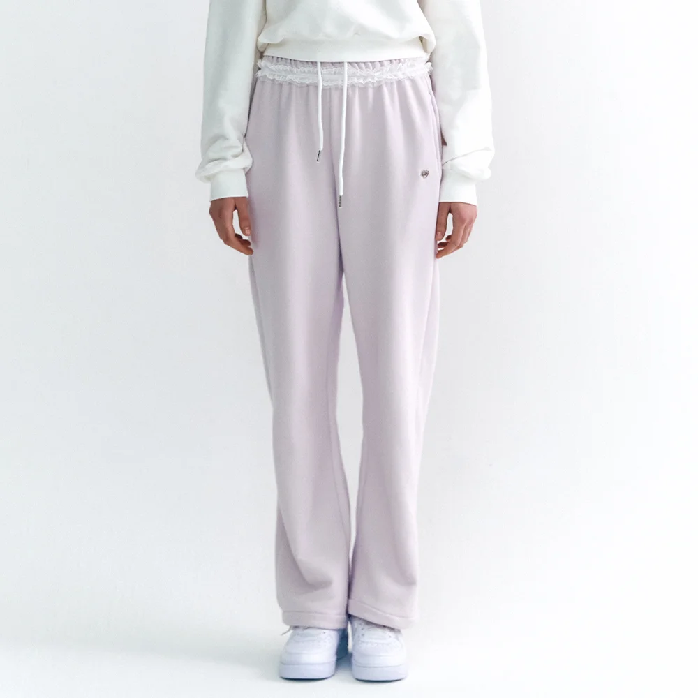 Lace Trimming Easy Pants Light Purple