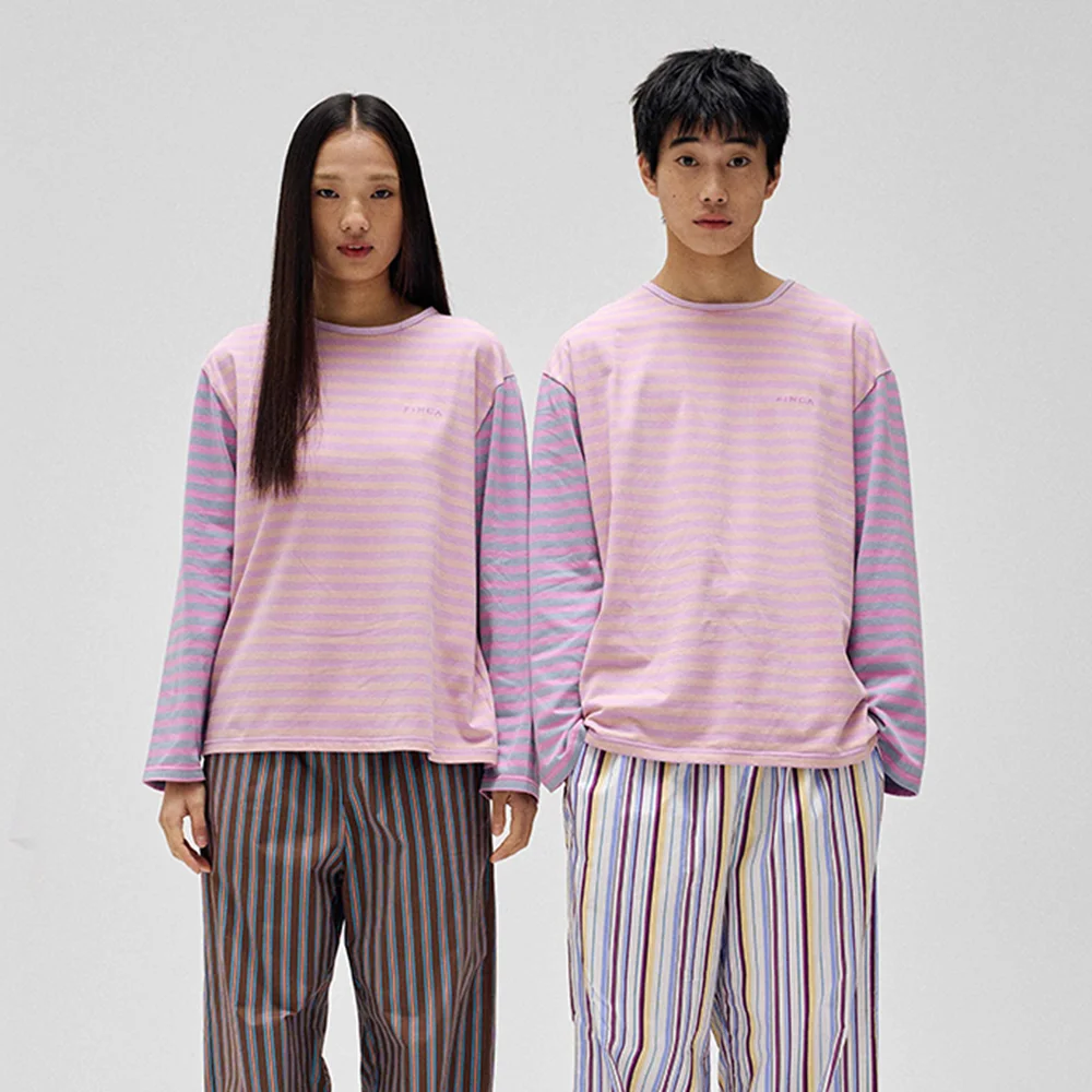 雙 衣袖 T恤_粉色 條紋 2SIZES
