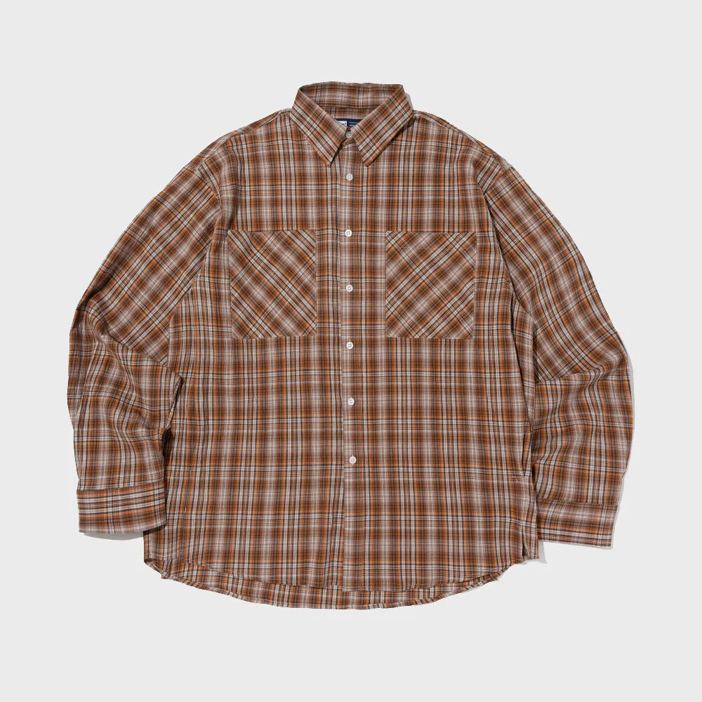 TWO-POCKET SEERSUCKER OVER SHIRT (ORANGE)