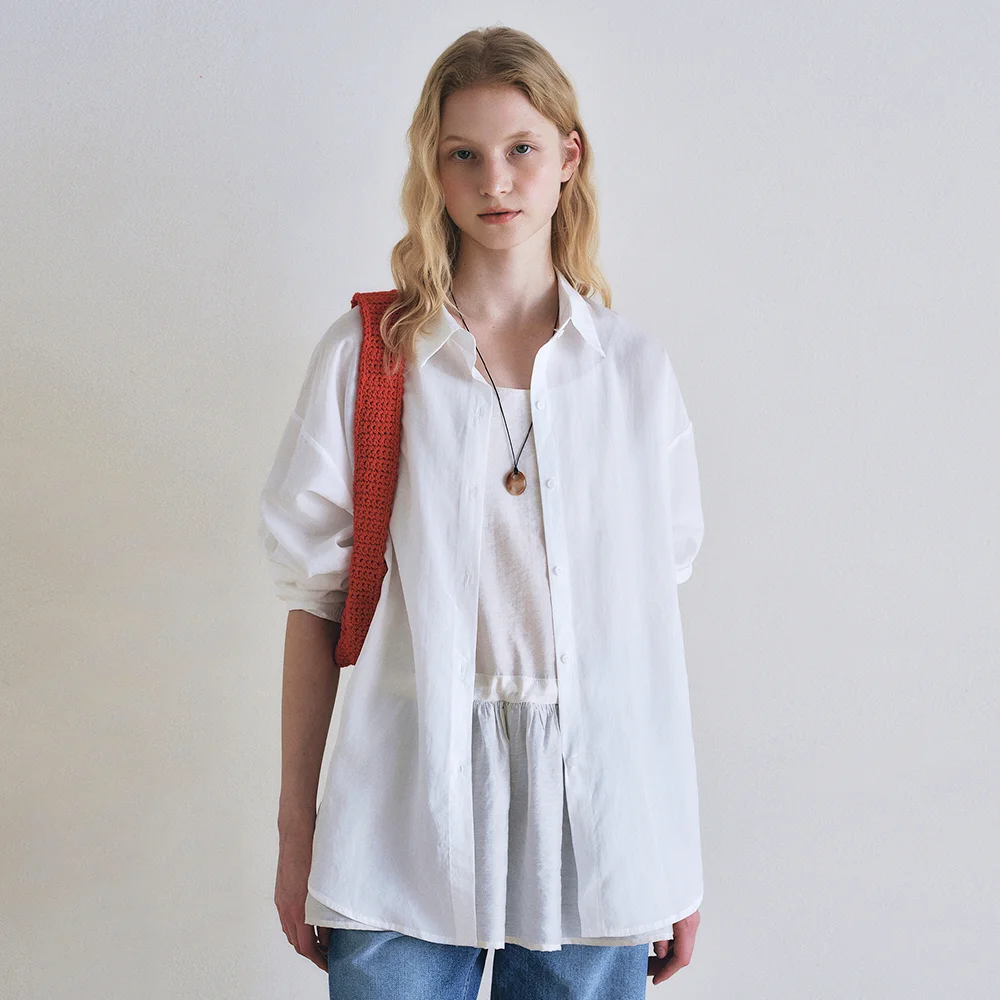 Relaxed drape long sleeve shirt_Ivory