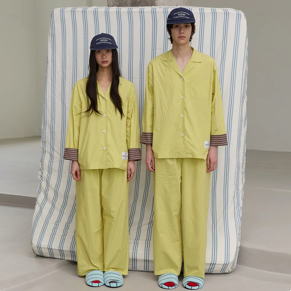 (Uni) Folded Sleeve Pajama Set Lime green