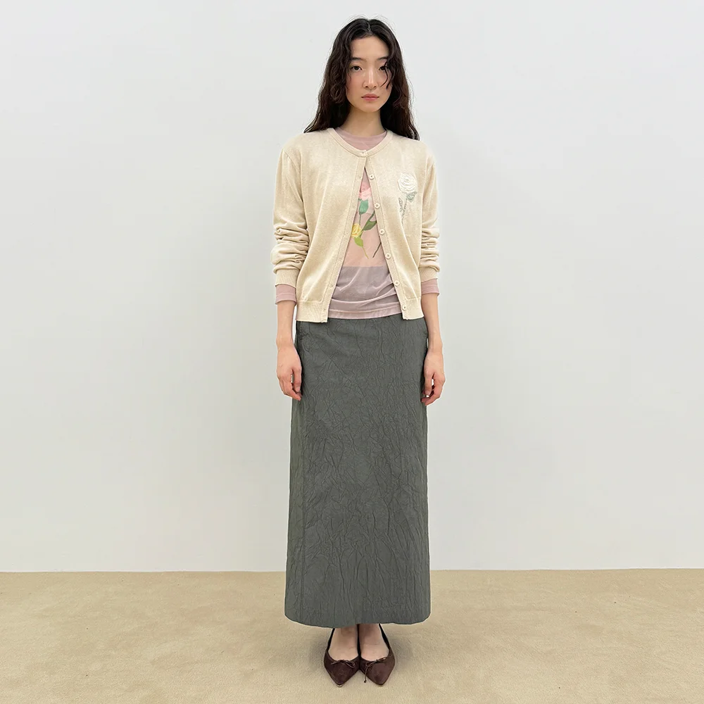 Wrinkle H-Line Skirt (Charcoal)