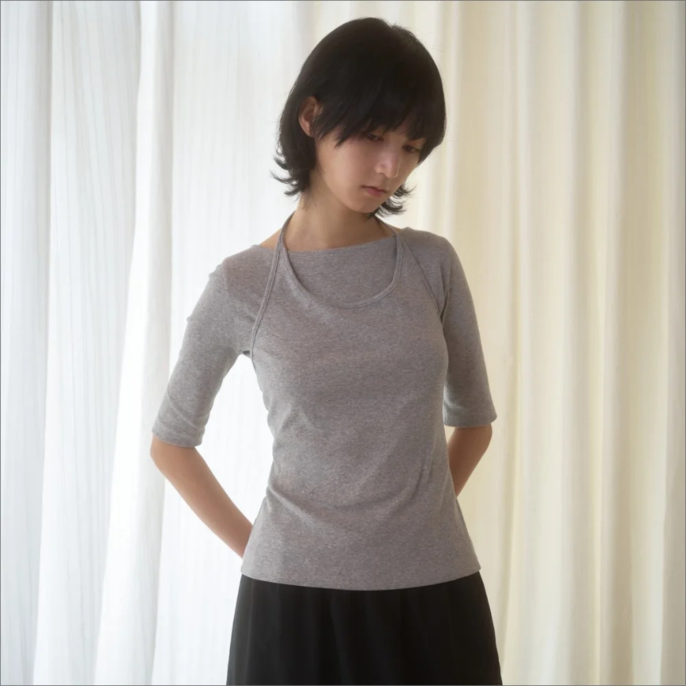 NOON HALTER TEE_MELANGE GREY