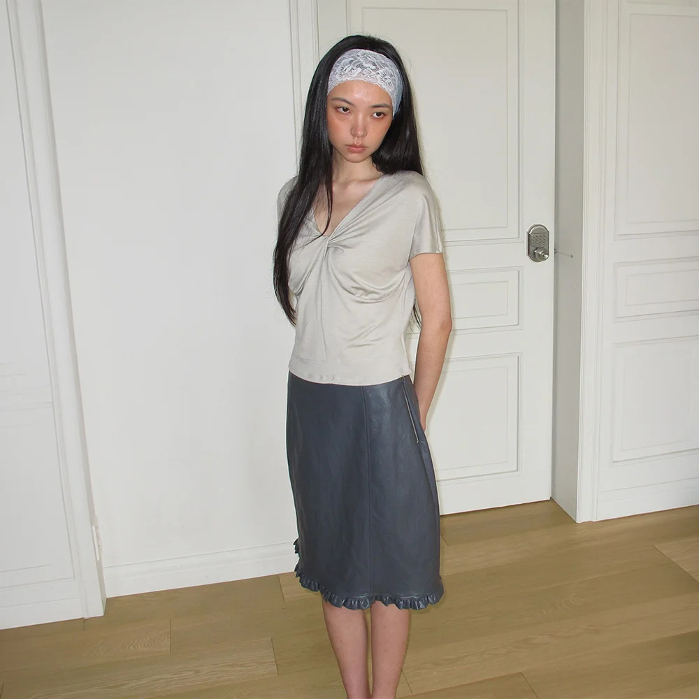 Easy soft ribbon tee (Taupe)