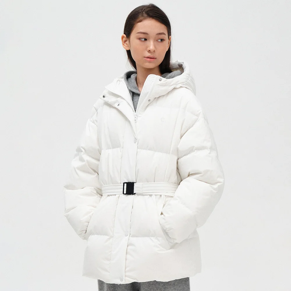 Hooded Long Goose Down Jacket (White)