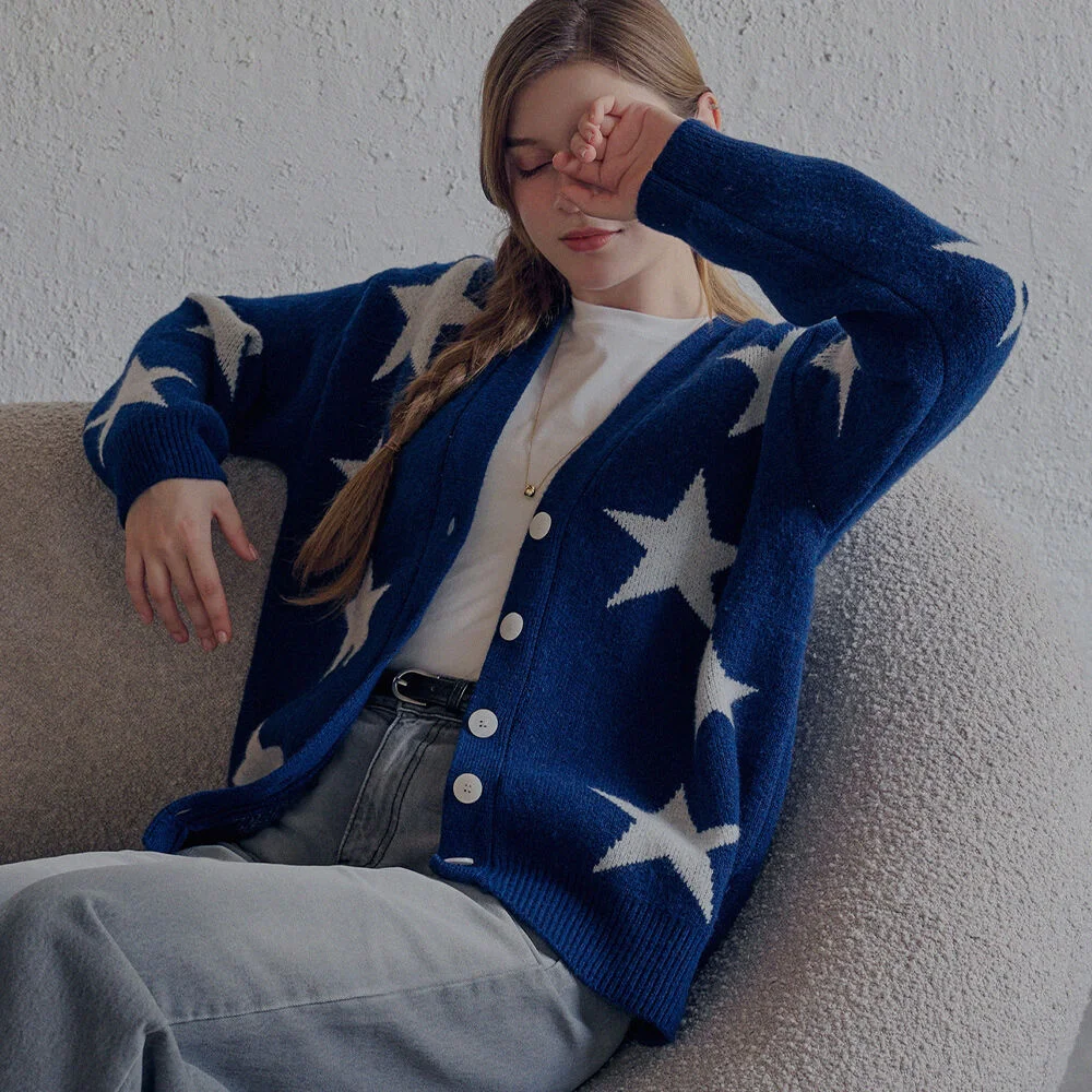 Star pattern knit cardigan_2 Colors