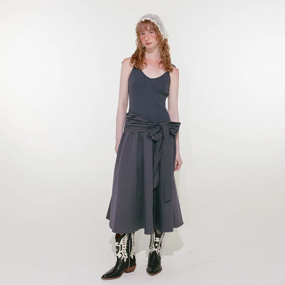 Layered Wrap Dress (Charcoal)