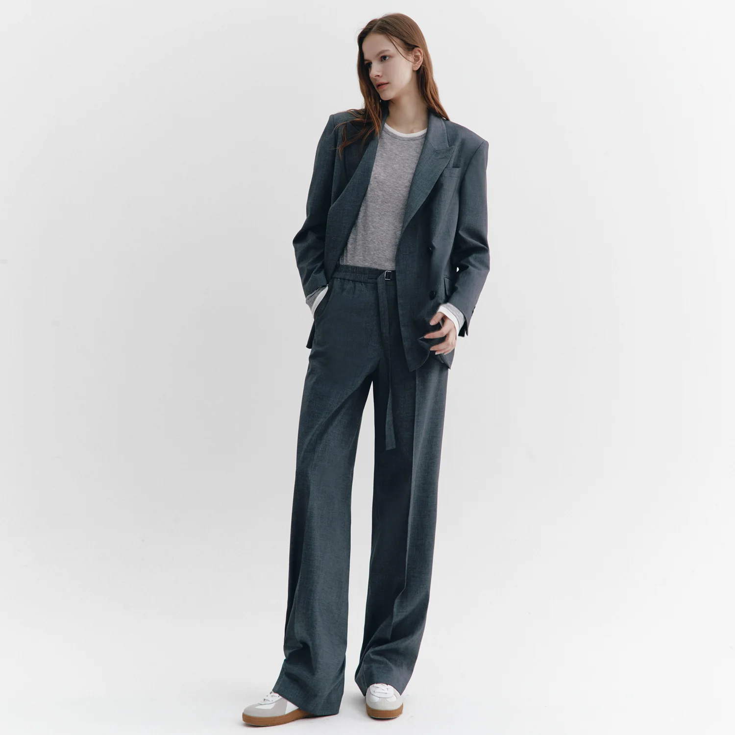 Semi Wide Pull Baning Pants CHARCOAL GREY
