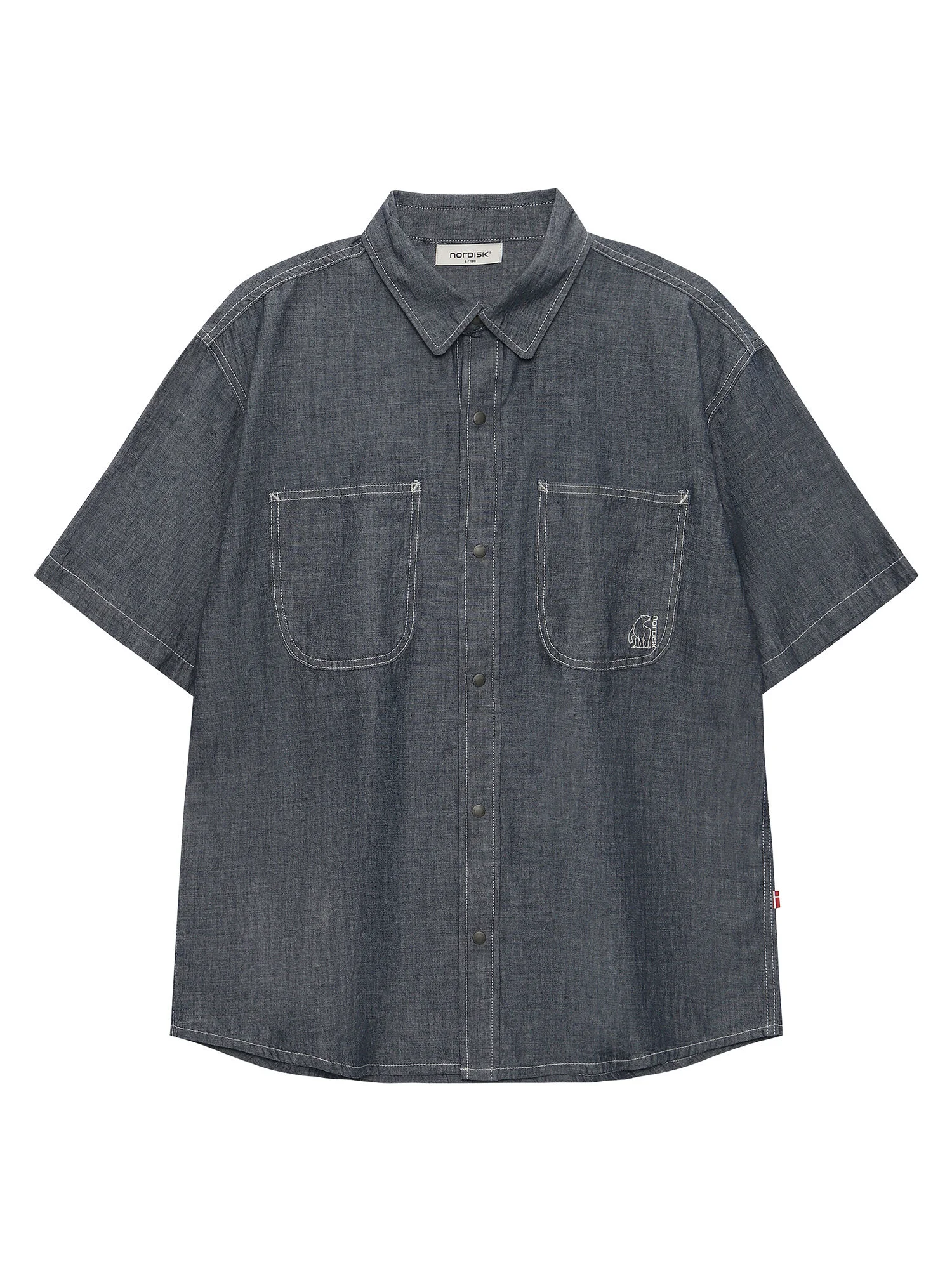 口袋 牛仔 短袖 襯衫 - M_Indigo_OMM25407N2
