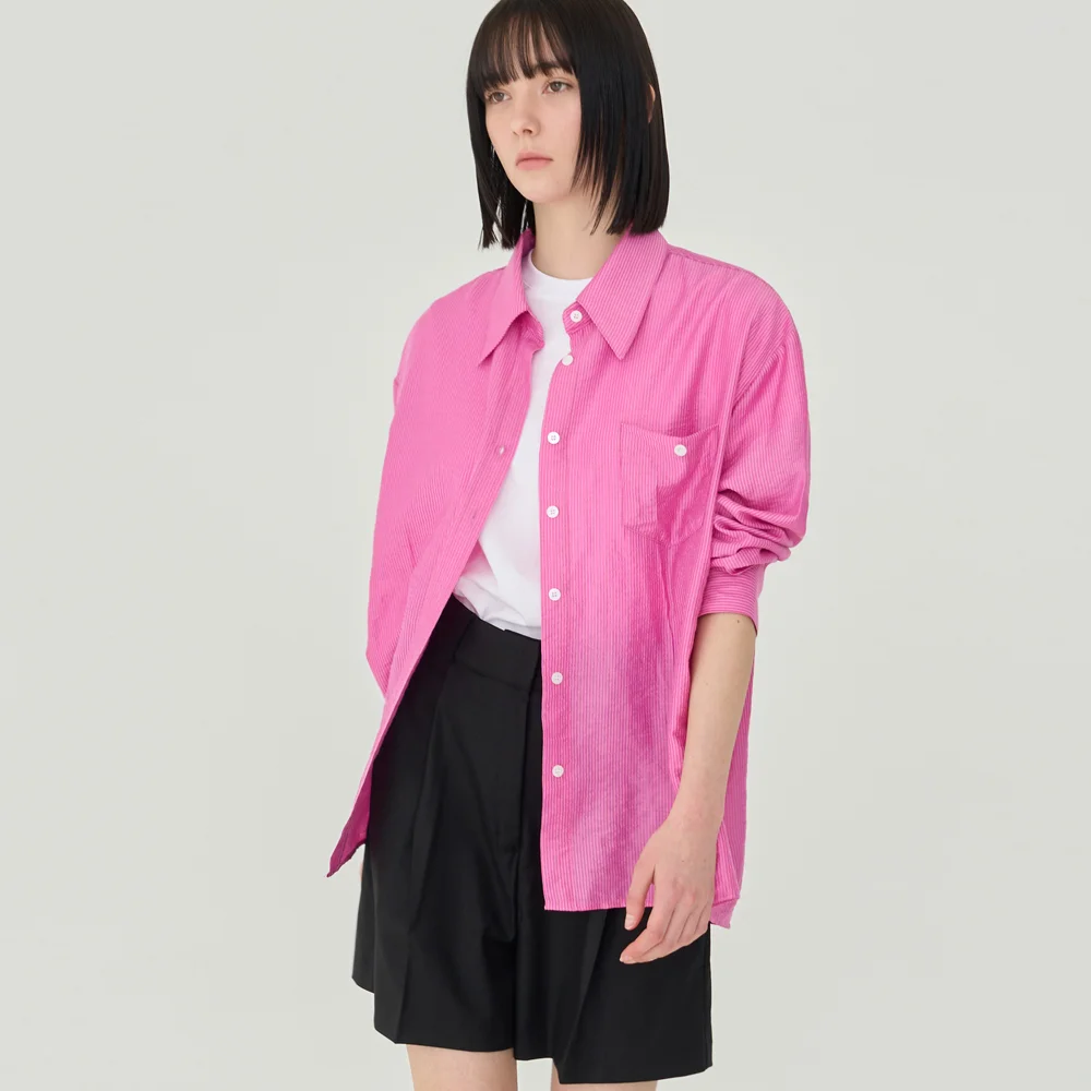 Stripe Overfit Button Shirt (Pink)