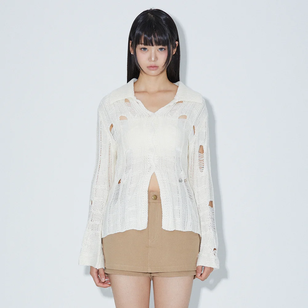 KNIT COLLAR CARDIGAN IVORY BQ4KG003