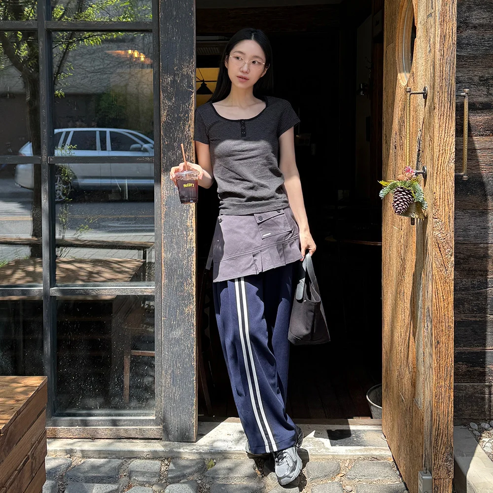 Track pleats skirt pants SET NAVY