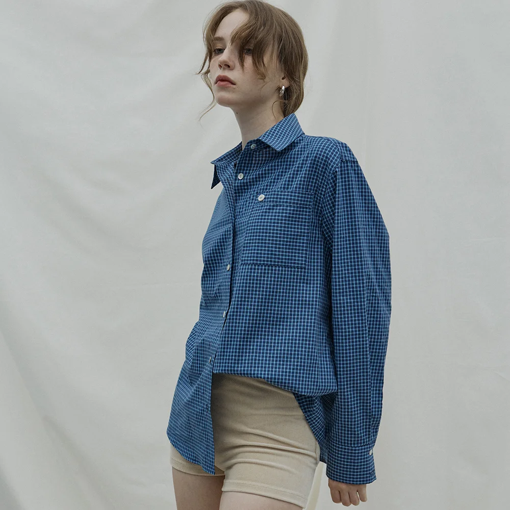 Gentle check shirt_blue