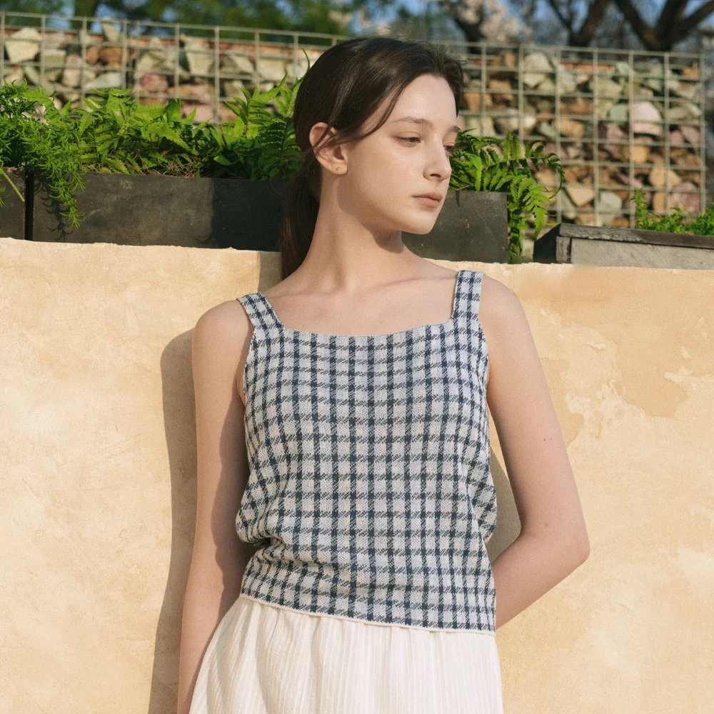 Linen Jacquard Knit Sleeveless (sky blue)
