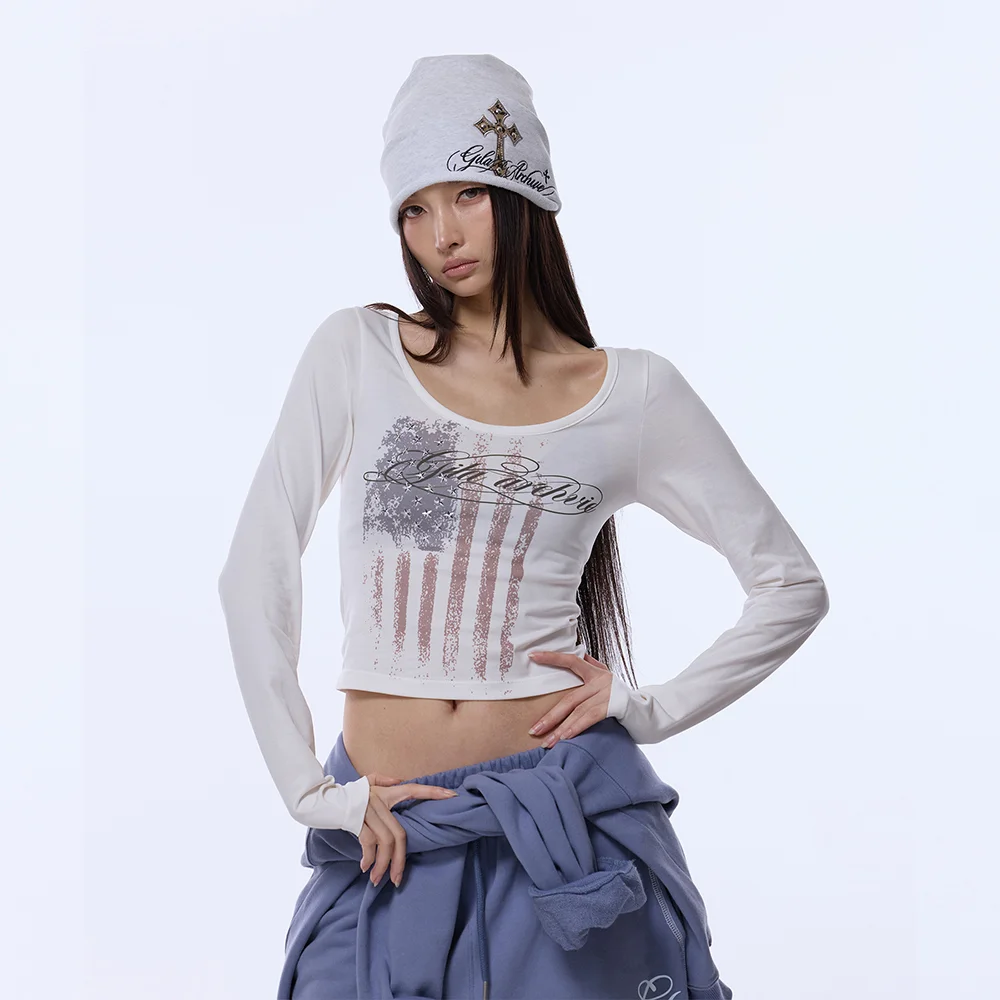 USA STAR CROP LONG SLEEVE_WHITE