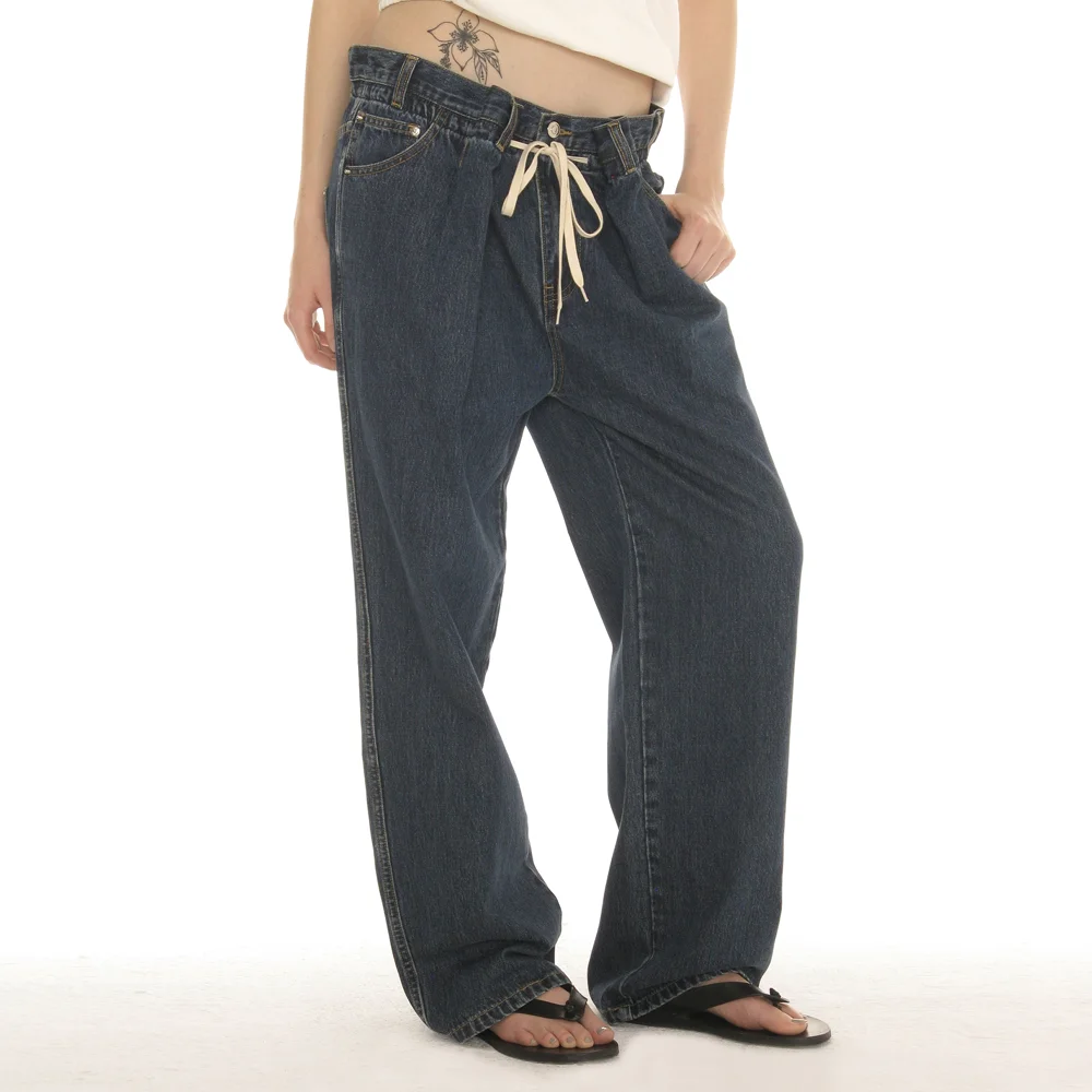 DRAWSTRING LOOSE JEANS_DARK BLUE