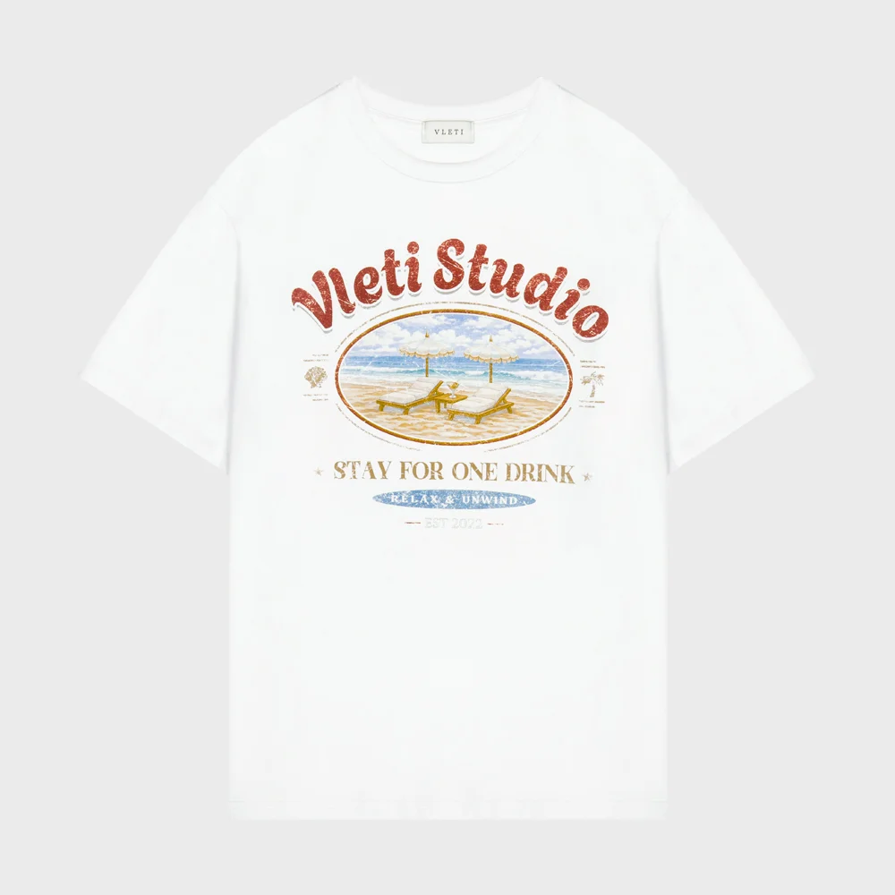 Cotton Oversized Beach&Lettering Print Tee (white)