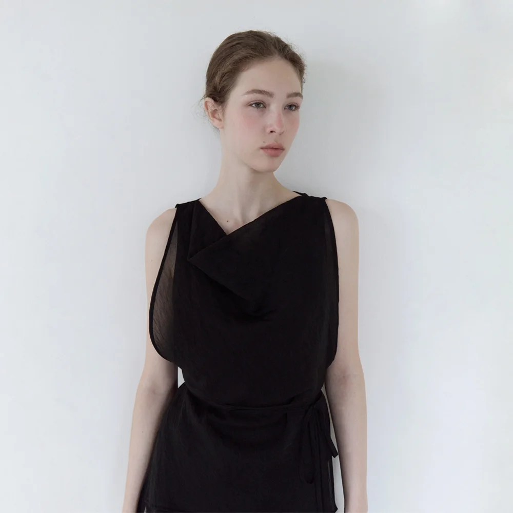 LAYER DRAPE BLOUSE_BLACK