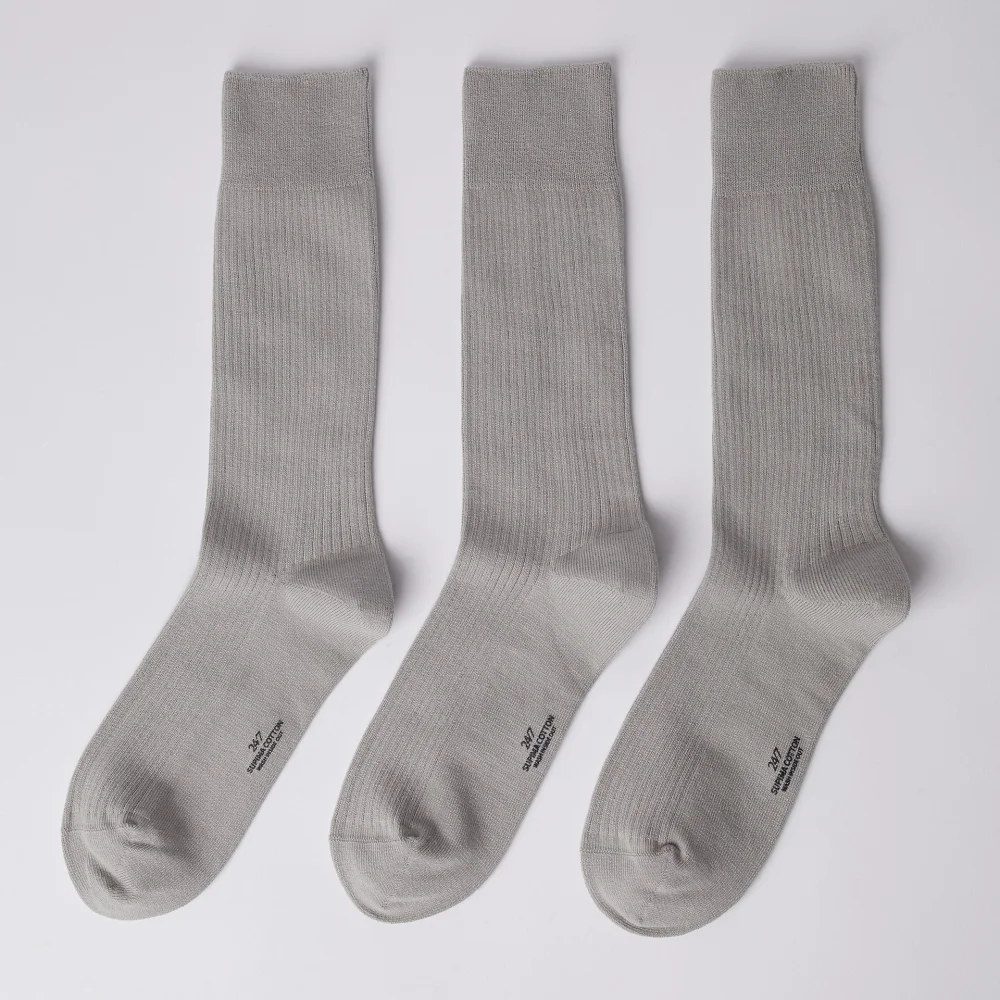 SUPIMA COTTON SOCKS 3PCS LIGHT GRAY (247)