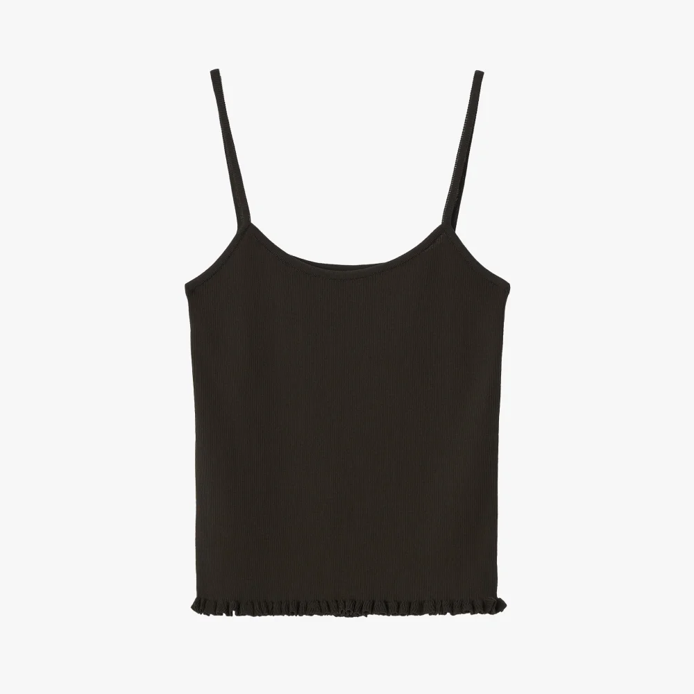 RIBBED FRILL SLEEVELESS / BROWN