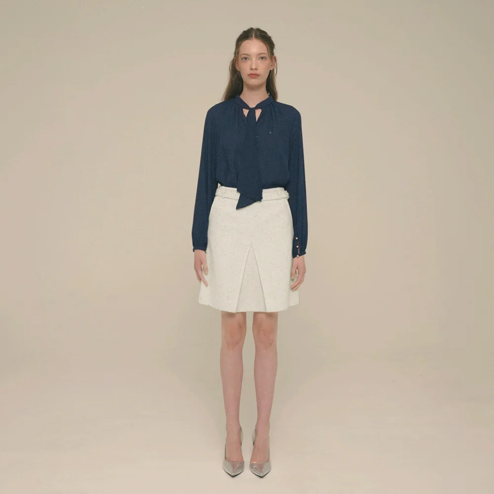 Crystal-Button Tweed Skirt_Vanilla Custard