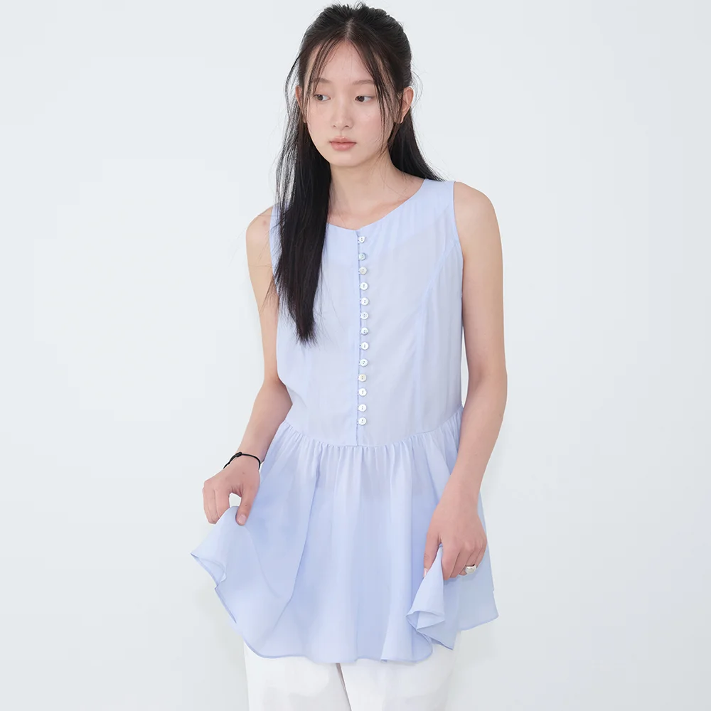 Frill button point layered blouse_sky blue