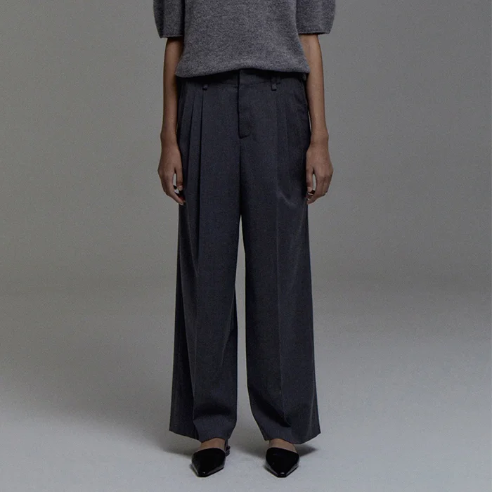 Wool Pintuck Pants(Charcoal)