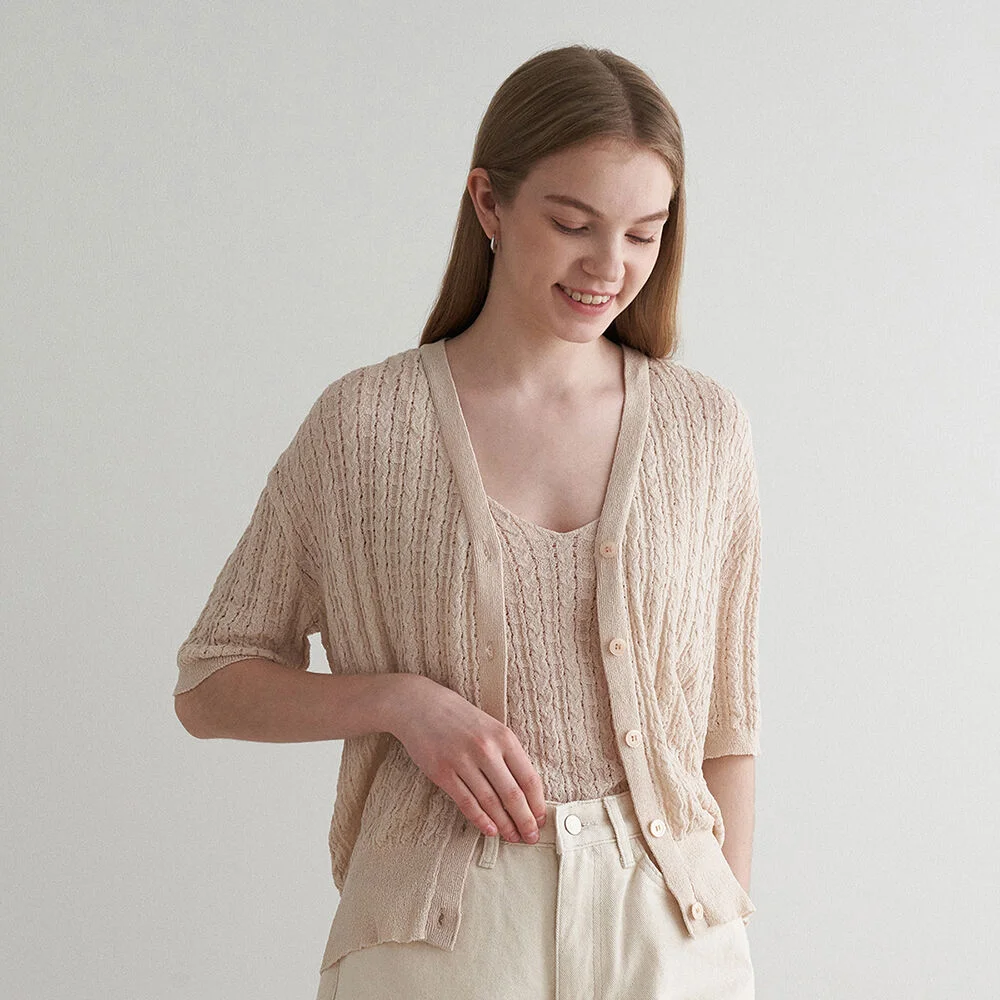 Twist half sleeve knit cardigan - 2 color