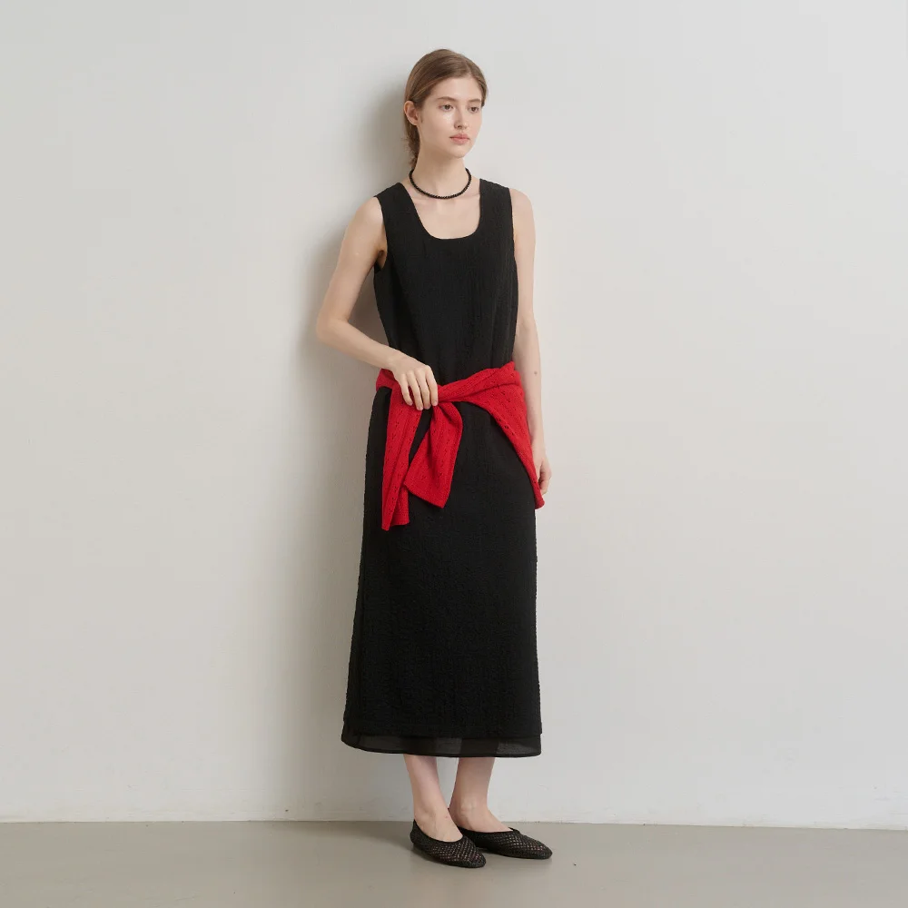 WRINKLE LAYERED DRESS (moat black)