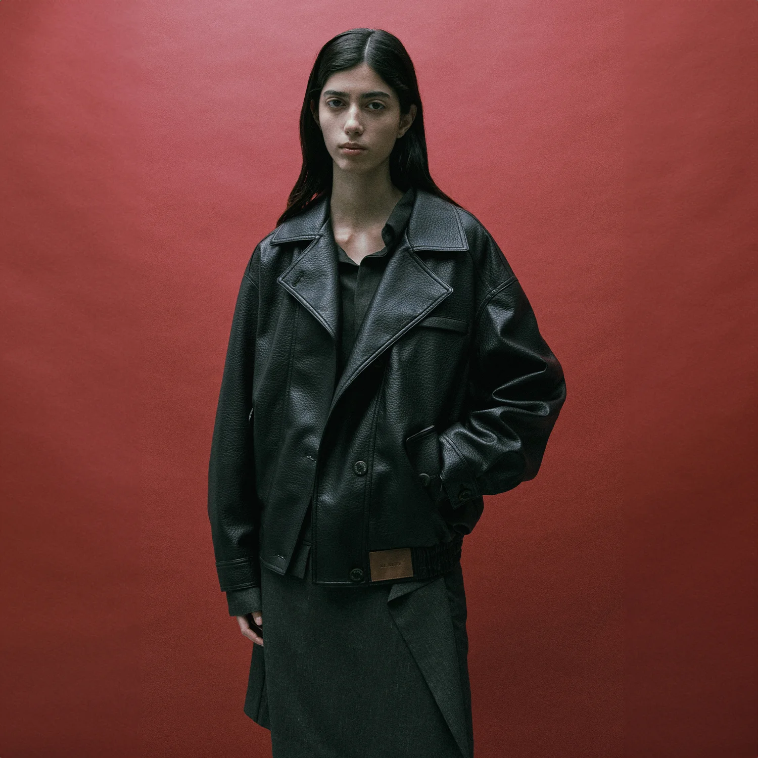OVERSIZED LEATHER BOMBER JACKET BLACK