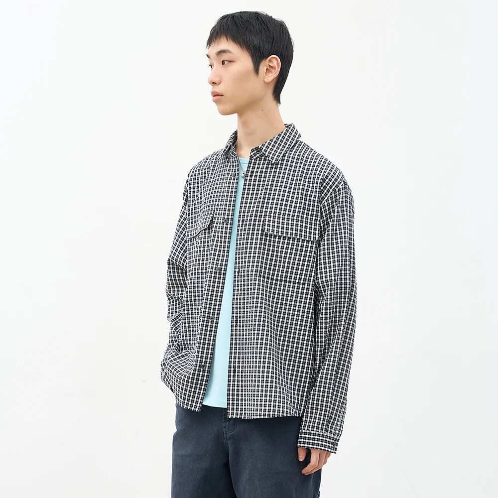 格子紋 格紋 Nested 口袋 襯衫 黑色