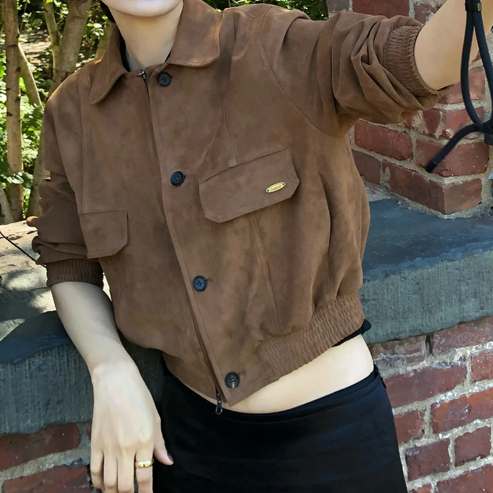 VOK POCKET LEATHER BLOUSON (SUEDE CAMEL)