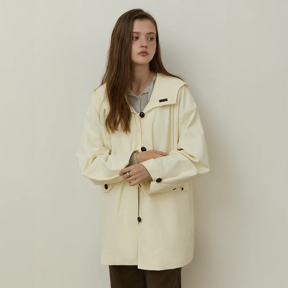 Duffle line overfit hood trench coat - cream