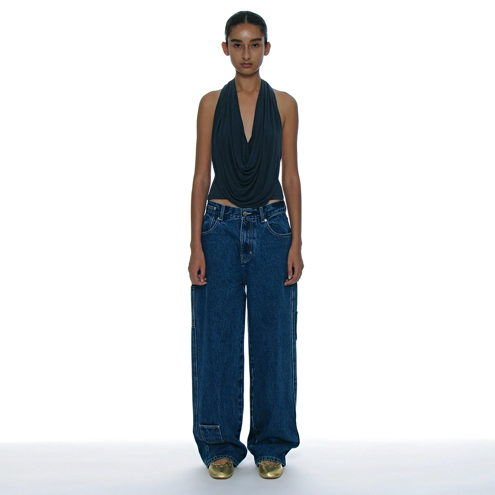 POCKET POINTED WORK JEANS_MID BLUE