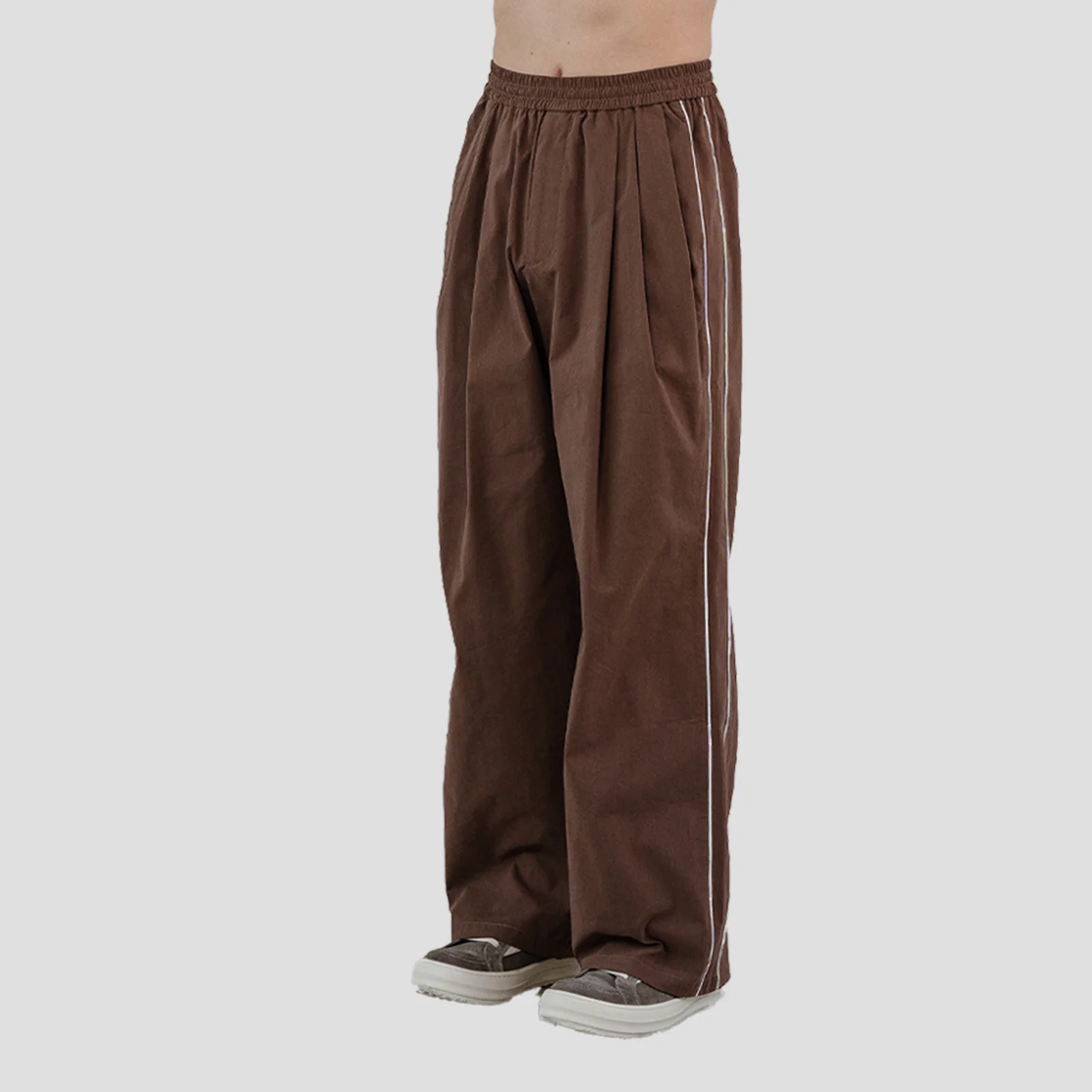Piping Pleated Wide Pant (Brown)