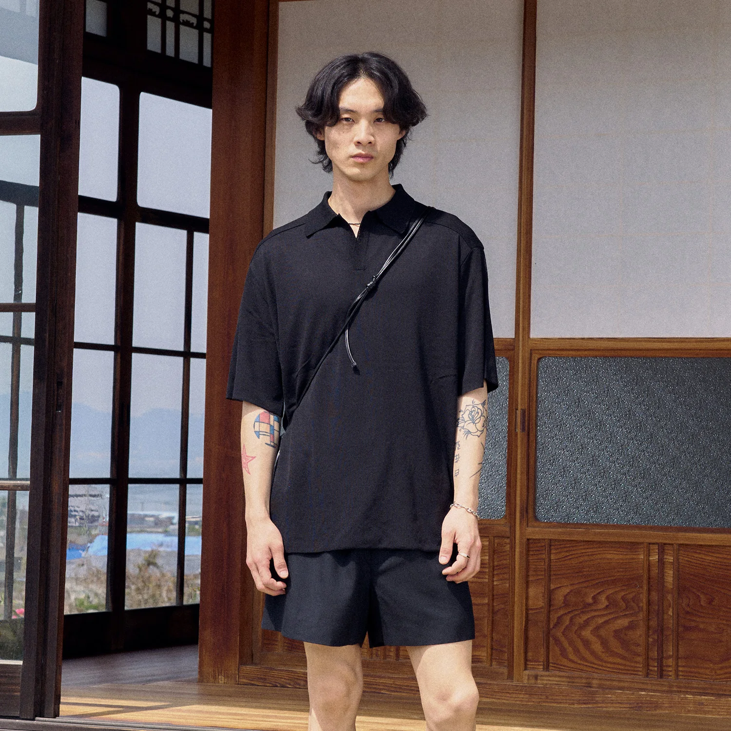 Knit Collar T-shirt - Black