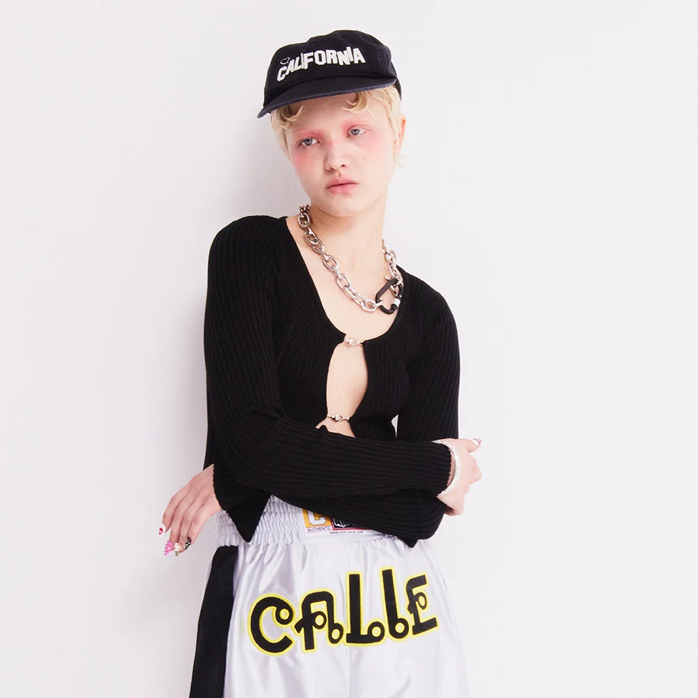SEMI CROP RING CARDIGAN BLACK