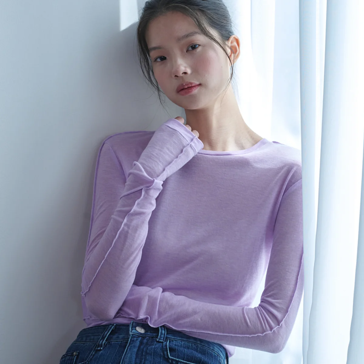 See-Through Wool Jersey T-shirt_Lavender